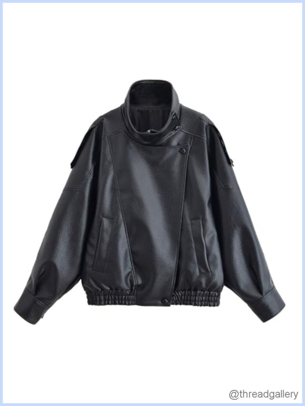 Oversized Faux Leather Jacket High Collar Long Sleeve Zip Up Moto